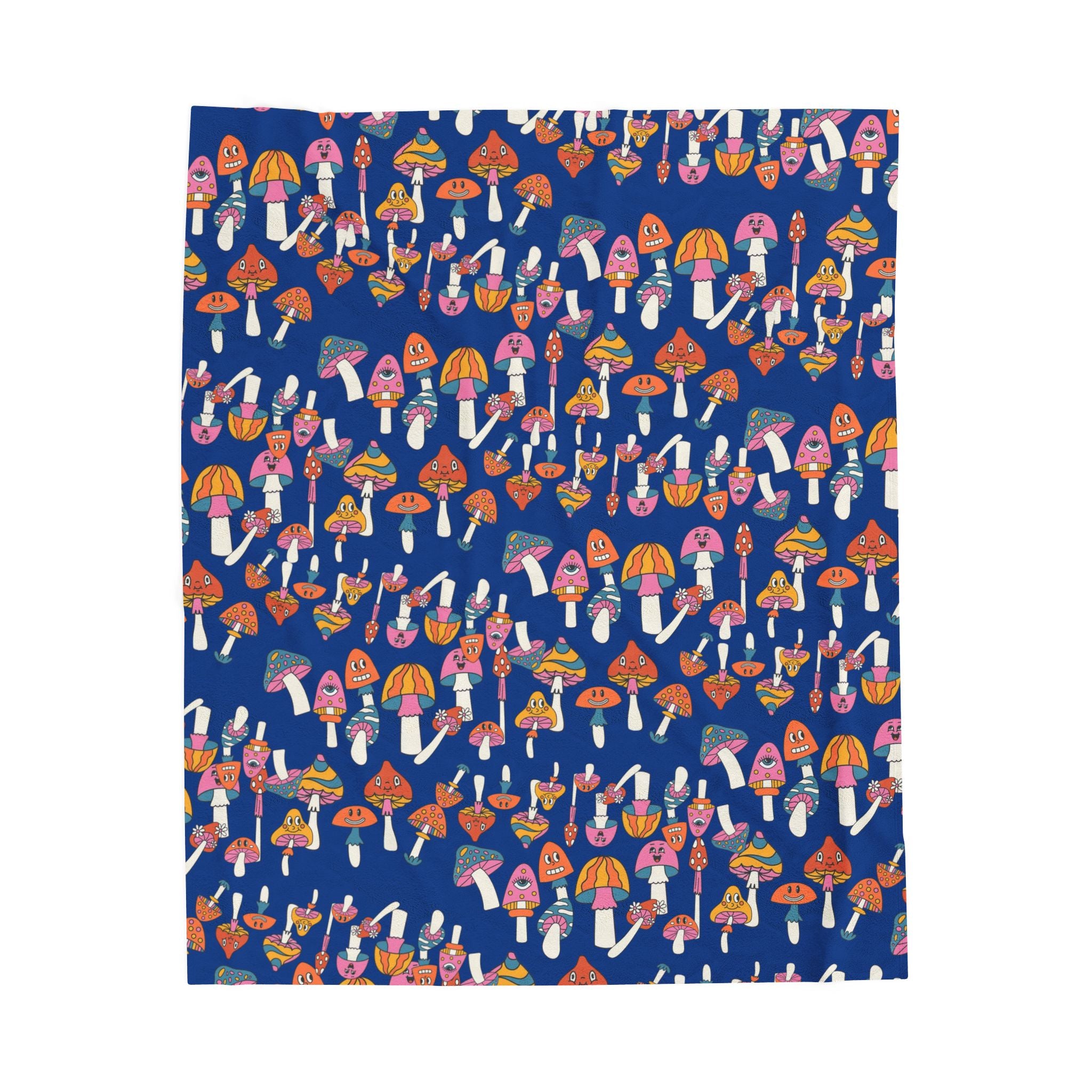 Mushroom Pattern Velveteen Plush Blanket — Whimsical Blue Fungi Throw for Cozy Kids & Adults