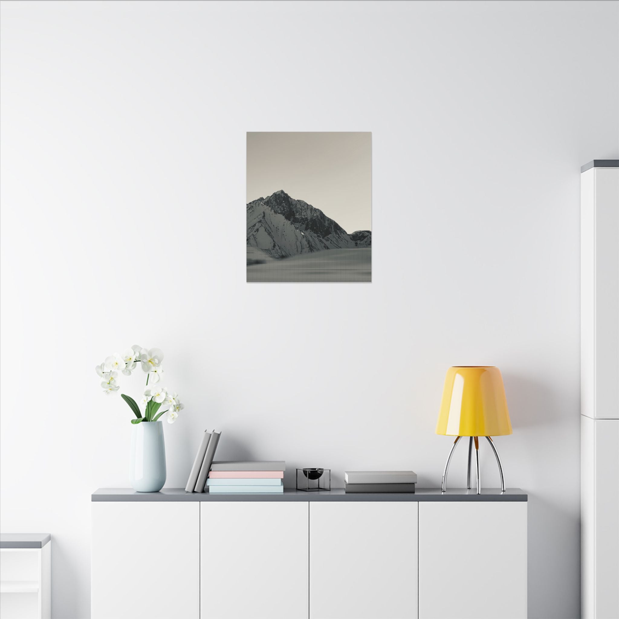 Minimal Mountain Matte Canvas Print — Monochrome Alpine Wall Art