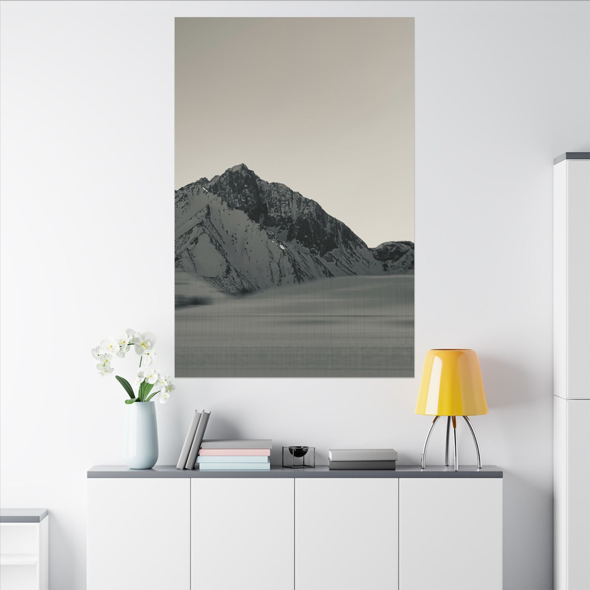 Minimal Mountain Matte Canvas Print — Monochrome Alpine Wall Art