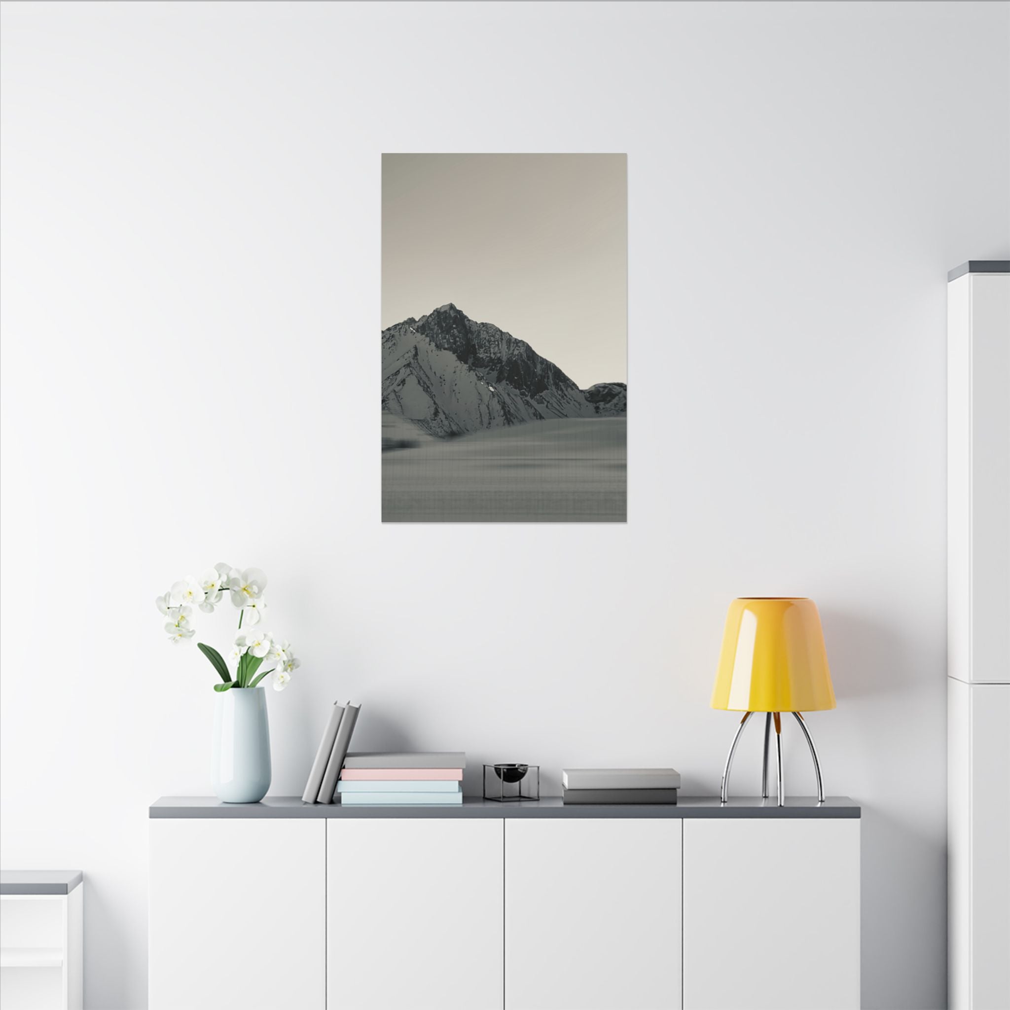 Minimal Mountain Matte Canvas Print — Monochrome Alpine Wall Art